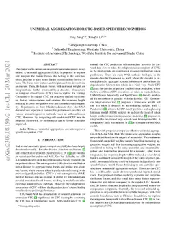Unimodal Aggregation for CTC-based Speech Recognition