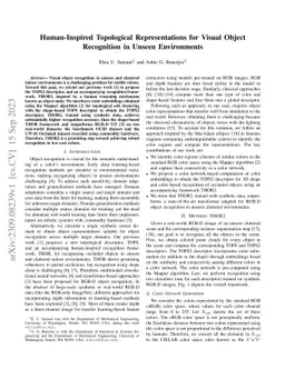 Human-Inspired Topological Representations for Visual Object Recognition
  in Unseen Environments