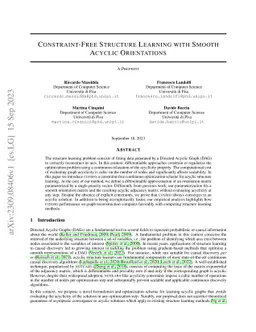 Constraint-Free Structure Learning with Smooth Acyclic Orientations