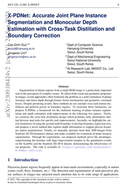 X-PDNet: Accurate Joint Plane Instance Segmentation and Monocular Depth
  Estimation with Cross-Task Distillation and Boundary Correction