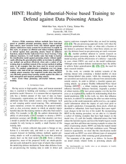 HINT: Healthy Influential-Noise based Training to Defend against Data
  Poisoning Attacks