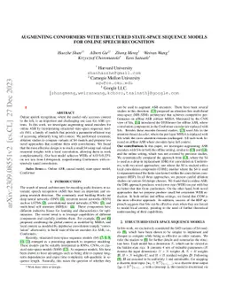 Augmenting conformers with structured state-space sequence models for
  online speech recognition