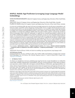 MAPLE: Mobile App Prediction Leveraging Large Language Model Embeddings