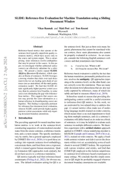 SLIDE: Reference-free Evaluation for Machine Translation using a Sliding
  Document Window