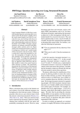 PDFTriage: Question Answering over Long, Structured Documents