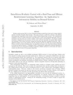 Data-Driven H-infinity Control with a Real-Time and Efficient
  Reinforcement Learning Algorithm: An Application to Autonomous
  Mobility-on-Demand Systems