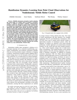 Hamiltonian Dynamics Learning from Point Cloud Observations for
  Nonholonomic Mobile Robot Control