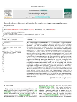 Image-level supervision and self-training for transformer-based
  cross-modality tumor segmentation