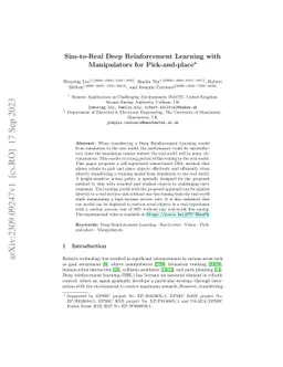 Sim-to-Real Deep Reinforcement Learning with Manipulators for
  Pick-and-place