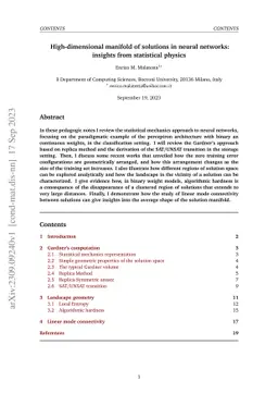 High-dimensional manifold of solutions in neural networks: insights from statistical physics