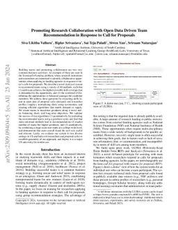 Promoting Research Collaboration with Open Data Driven Team
  Recommendation in Response to Call for Proposals