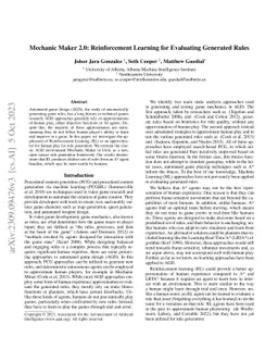 Mechanic Maker 2.0: Reinforcement Learning for Evaluating Generated
  Rules
