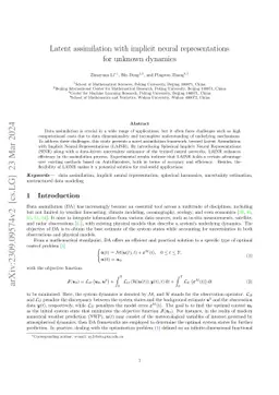 Latent assimilation with implicit neural representations for unknown
  dynamics