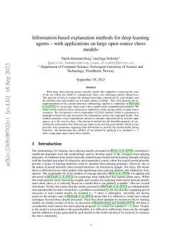 Information based explanation methods for deep learning agents -- with
  applications on large open-source chess models