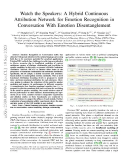 Watch the Speakers: A Hybrid Continuous Attribution Network for Emotion
  Recognition in Conversation With Emotion Disentanglement
