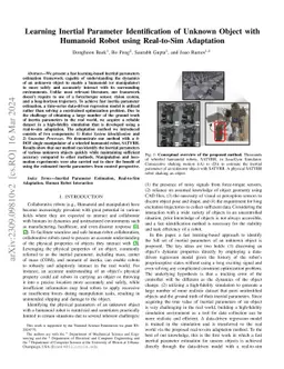 Learning Inertial Parameter Identification of Unknown Object with
  Humanoid Robot using Real-to-Sim Adaptation