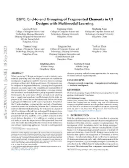 EGFE: End-to-end Grouping of Fragmented Elements in UI Designs with
  Multimodal Learning