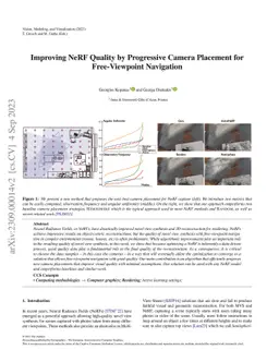 Improving NeRF Quality by Progressive Camera Placement for Unrestricted
  Navigation in Complex Environments