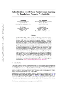 RePo: Resilient Model-Based Reinforcement Learning by Regularizing
  Posterior Predictability