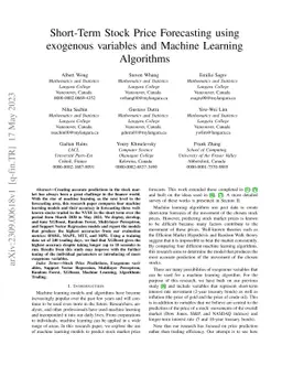 Short-Term Stock Price Forecasting using exogenous variables and Machine
  Learning Algorithms