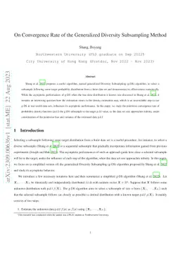 On Convergence Rate of the Generalized Diversity Subsampling Method