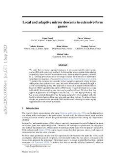 Local and adaptive mirror descents in extensive-form games