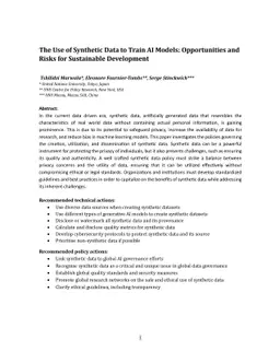 The Use of Synthetic Data to Train AI Models: Opportunities and Risks
  for Sustainable Development