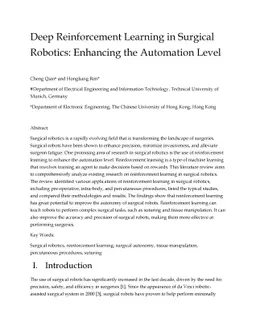 Deep Reinforcement Learning in Surgical Robotics: Enhancing the
  Automation Level
