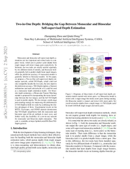Two-in-One Depth: Bridging the Gap Between Monocular and Binocular
  Self-supervised Depth Estimation
