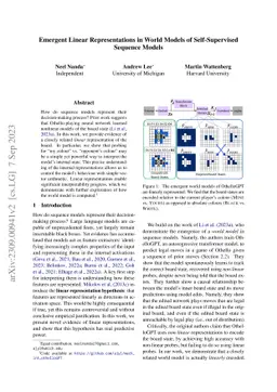Emergent Linear Representations in World Models of Self-Supervised
  Sequence Models