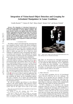 Integration of Vision-based Object Detection and Grasping for
  Articulated Manipulator in Lunar Conditions