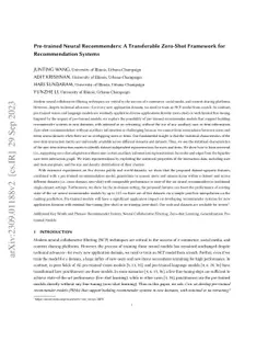 Pre-trained Neural Recommenders: A Transferable Zero-Shot Framework for
  Recommendation Systems