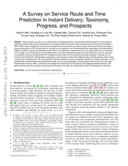 A Survey on Service Route and Time Prediction in Instant Delivery:
  Taxonomy, Progress, and Prospects