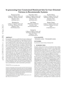 In-processing User Constrained Dominant Sets for User-Oriented Fairness
  in Recommender Systems