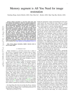 Memory augment is All You Need for image restoration
