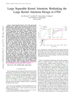 Large Separable Kernel Attention: Rethinking the Large Kernel Attention
  Design in CNN