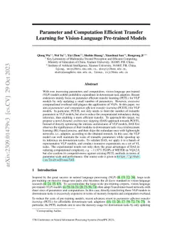 Parameter and Computation Efficient Transfer Learning for
  Vision-Language Pre-trained Models