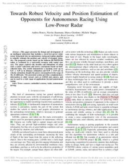 Towards Robust Velocity and Position Estimation of Opponents for
  Autonomous Racing Using Low-Power Radar