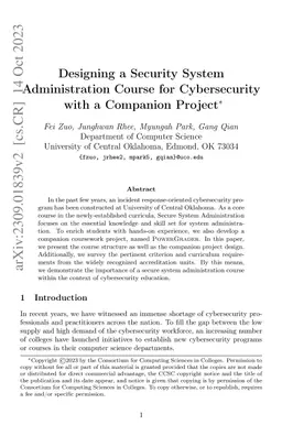 Designing a Security System Administration Course for Cybersecurity with
  a Companion Project