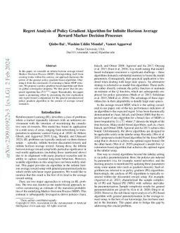 Regret Analysis of Policy Gradient Algorithm for Infinite Horizon
  Average Reward Markov Decision Processes