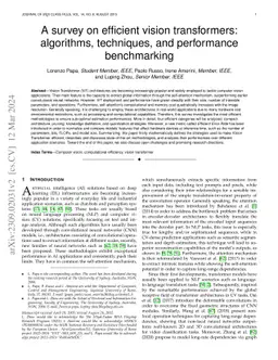 A survey on efficient vision transformers: algorithms, techniques, and
  performance benchmarking