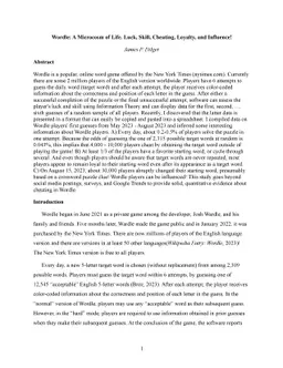 Wordle: A Microcosm of Life. Luck, Skill, Cheating, Loyalty, and
  Influence!