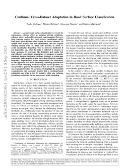 Continual Cross-Dataset Adaptation in Road Surface Classification