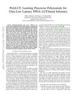 PolyLUT: Learning Piecewise Polynomials for Ultra-Low Latency FPGA
  LUT-based Inference