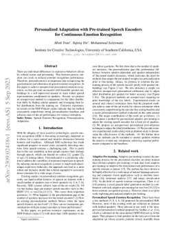 Personalized Adaptation with Pre-trained Speech Encoders for Continuous
  Emotion Recognition
