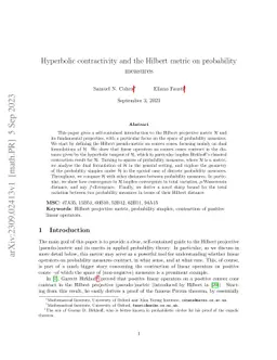 Hyperbolic contractivity and the Hilbert metric on probability measures