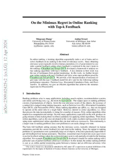 On the Minimax Regret in Online Ranking with Top-k Feedback