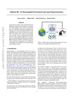 Efficient RL via Disentangled Environment and Agent Representations