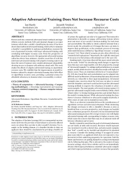 Adaptive Adversarial Training Does Not Increase Recourse Costs