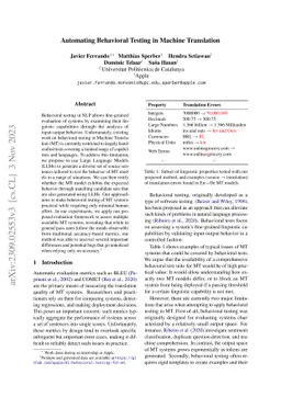 Automating Behavioral Testing in Machine Translation